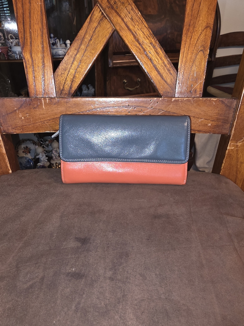 Mywalit | Large Leather Trifold Wallet | Gray Orange Red | 12 Card Slots 👛 - Picture 3 of 15